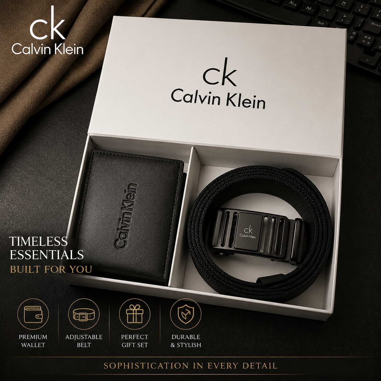 Calvin Klein CK Black Wallet and Belt Gift Set